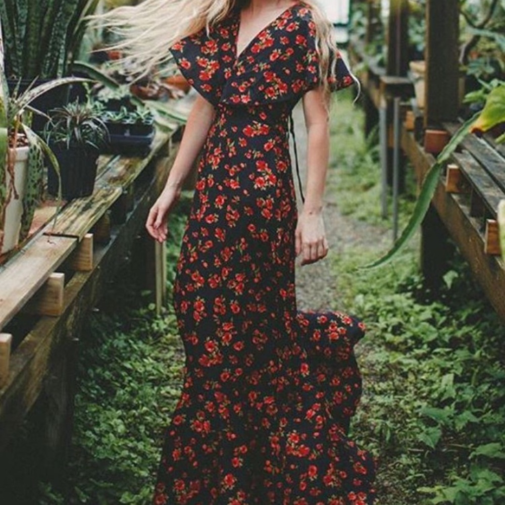 ASOS Floral V Neck Maxi Dress with Peplum Bottom